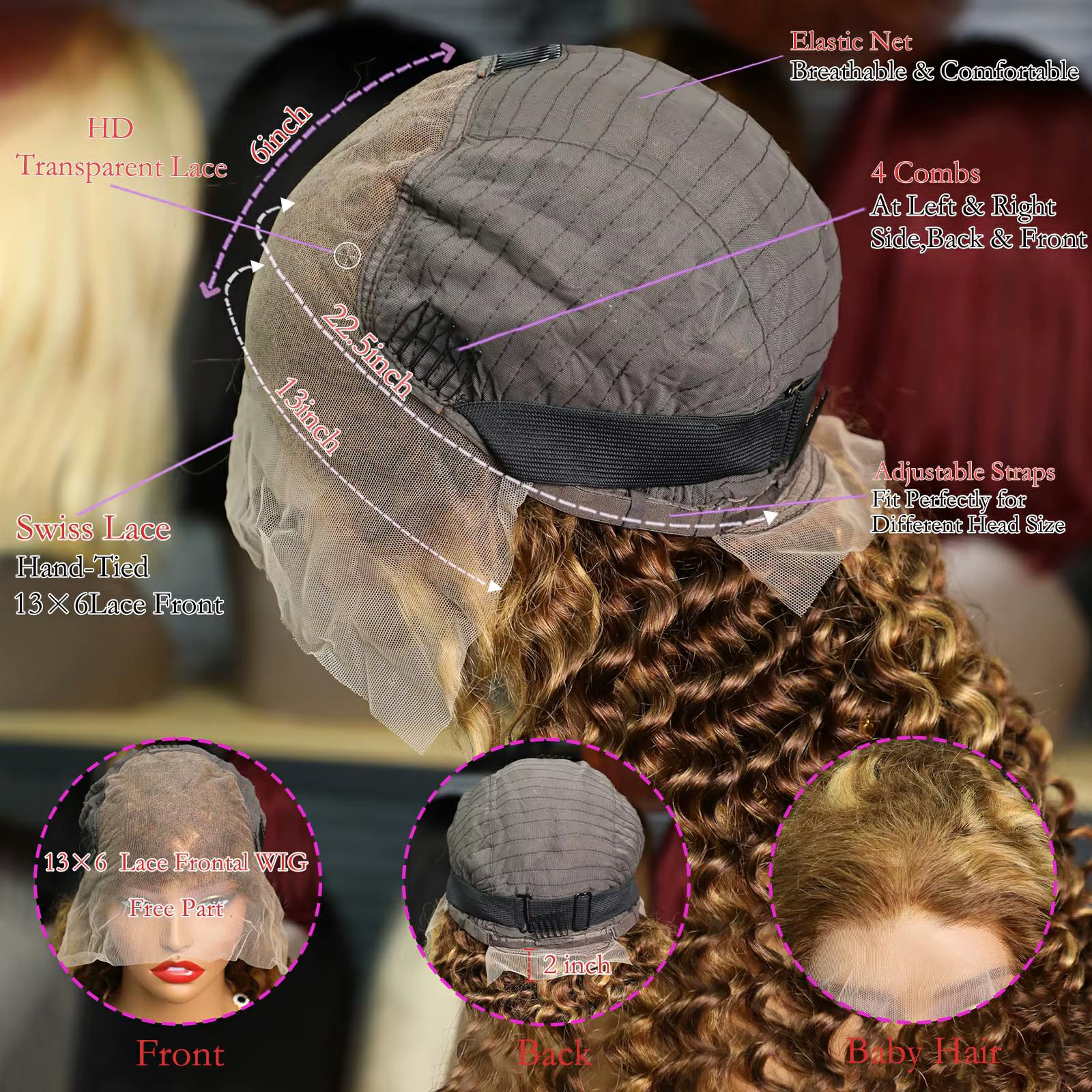 Perruques complètes en cheveux humains naturels, frontale en dentelle HD transparente 13x4, bouclées
