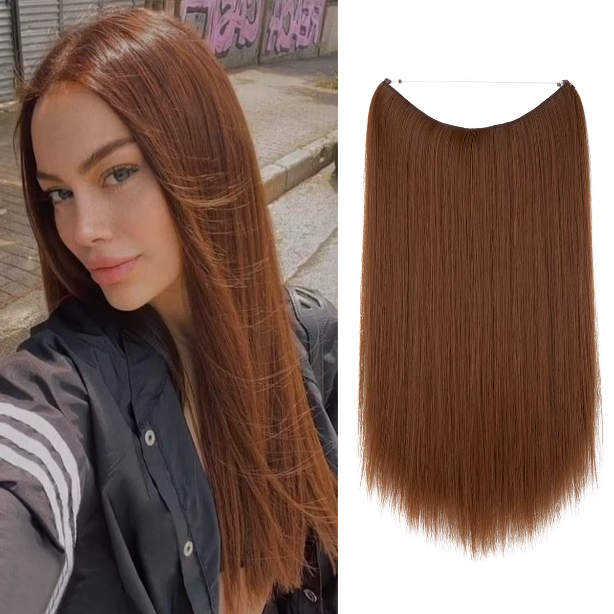 SARLA synthétique sans pince Extension de cheveux Ombre naturel faux postiche longue droite cheveux