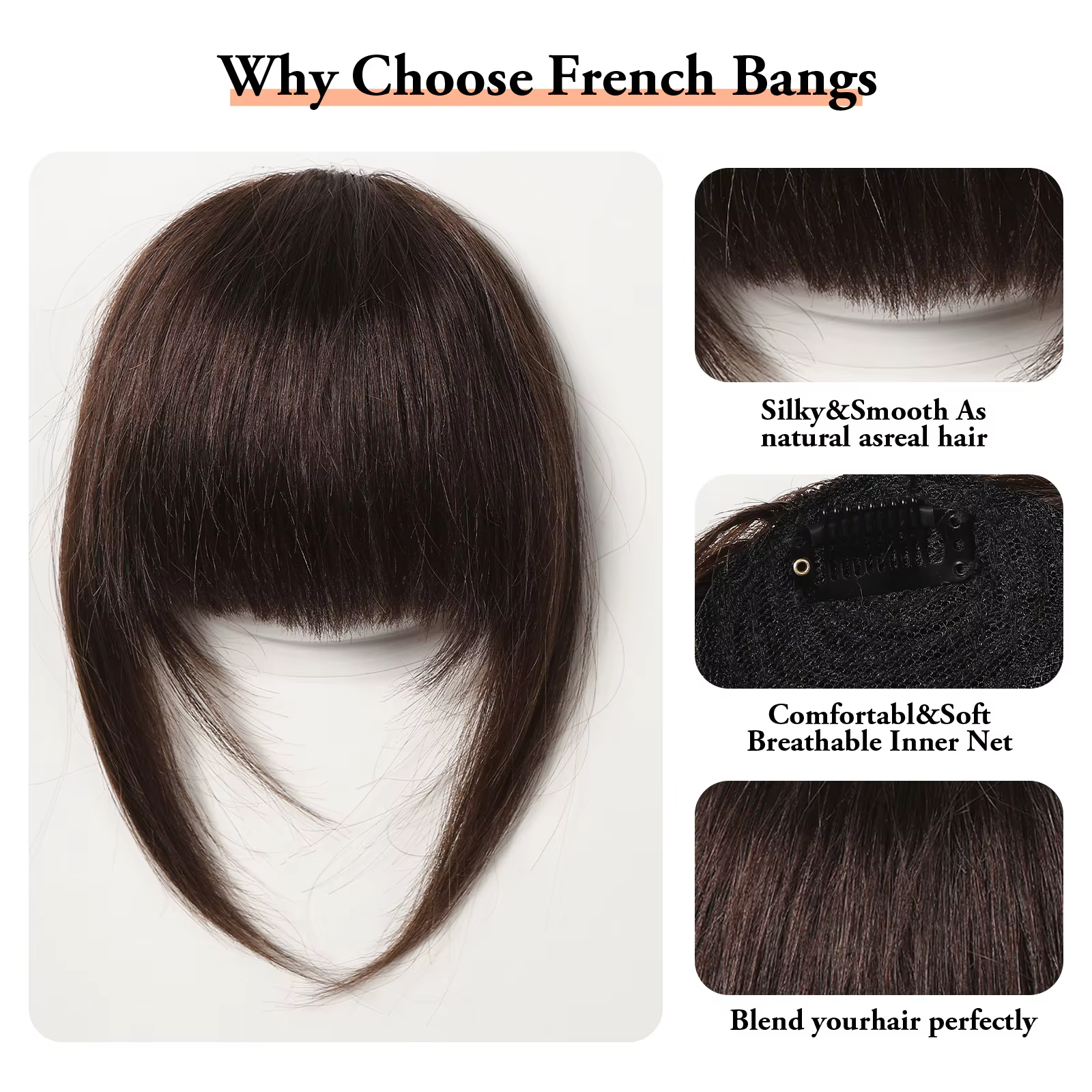 Brun Remy cheveux humains frange naturel droit cheveux humains frange émoussée pour les femmes Exten