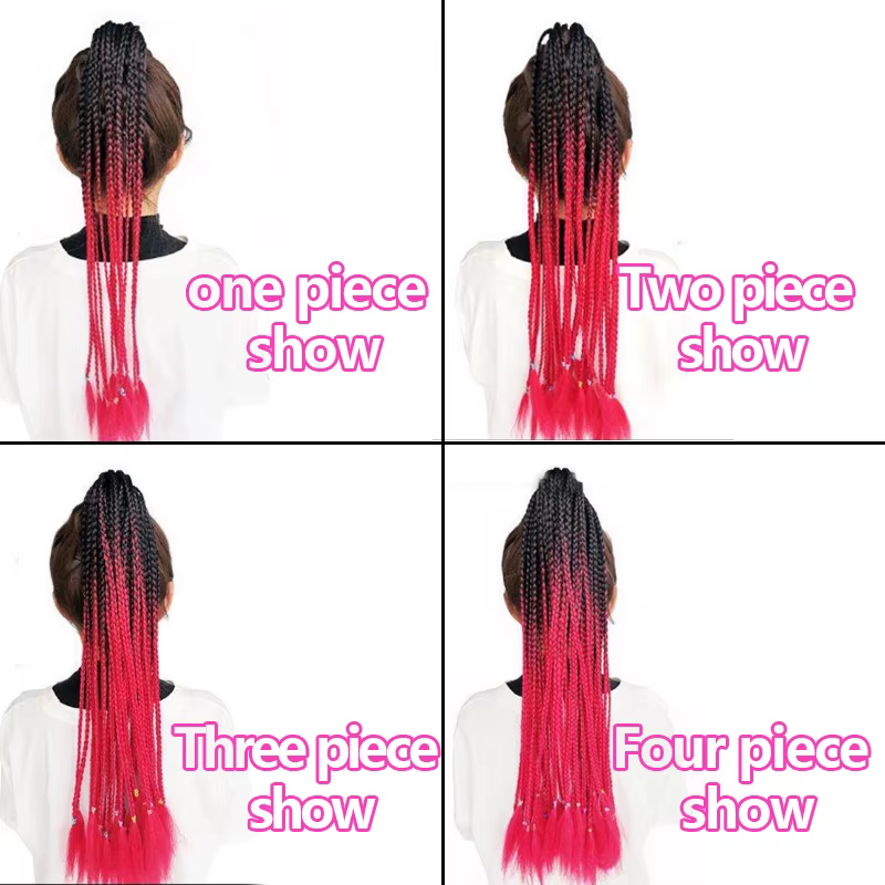 24Inch Synthetic Gradient Colored Braided Ponytail Hair Extension Elastic Rubber Band Braiding Pony