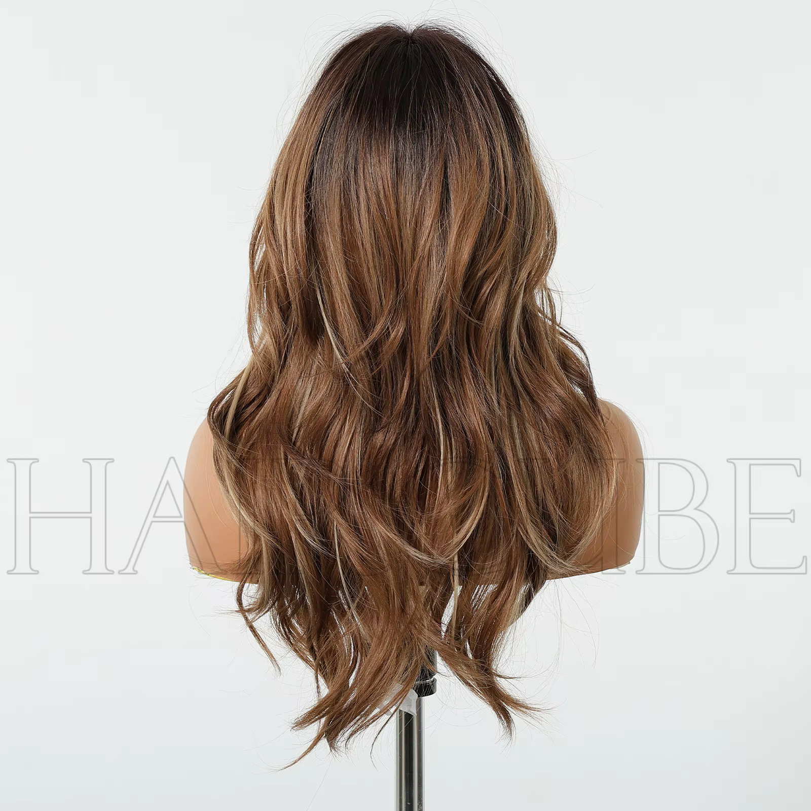 Perruques ondulées brunes pour femmes avec frange, perruque longue en cheveux synthétiques naturels,