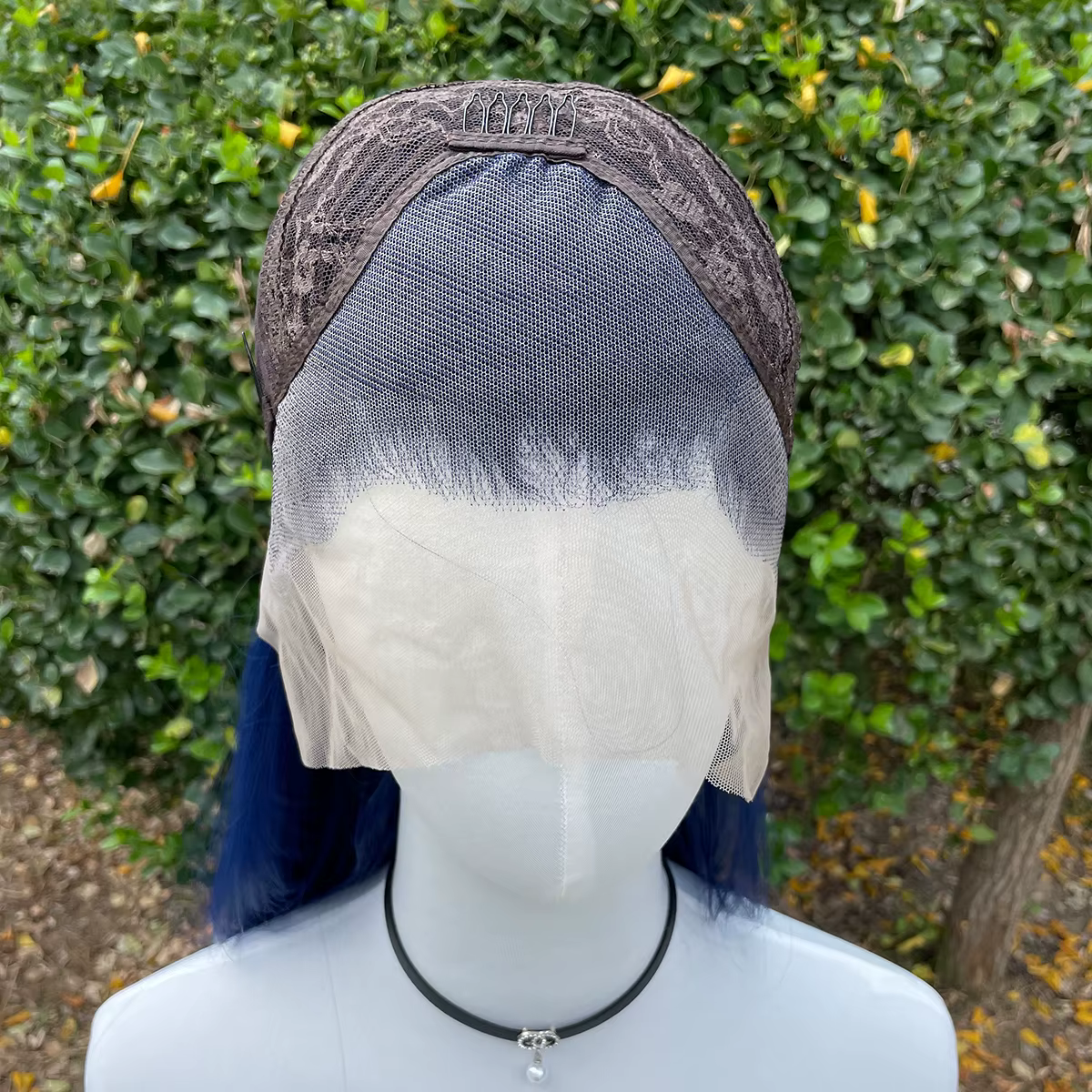 Perruque Lace Front Wig synthétique bleu foncé 13x4, 26 pouces, longue et lisse, nouée à la main, de