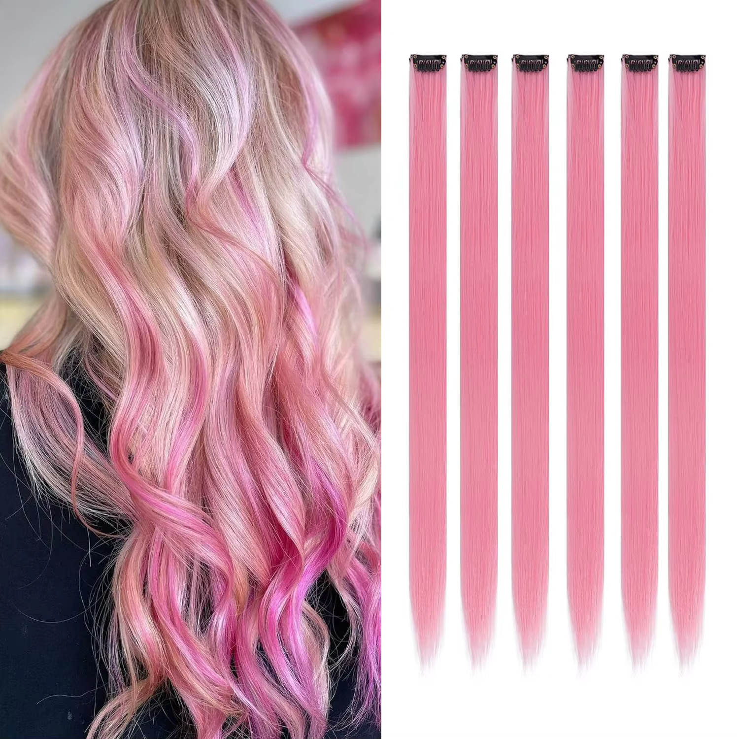 Extensions de cheveux synthétiques vert herbe à clips, postiches colorées droites de 22 pouces pour