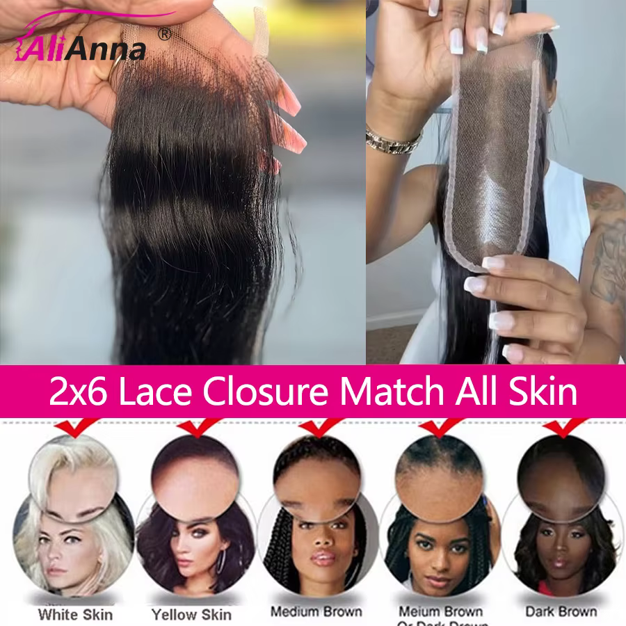 Perruque Closure 2x6 HD Lace Closure Cheveux Humain Brésiliennes 14-24 Pouces Postiche Cheveux Natur