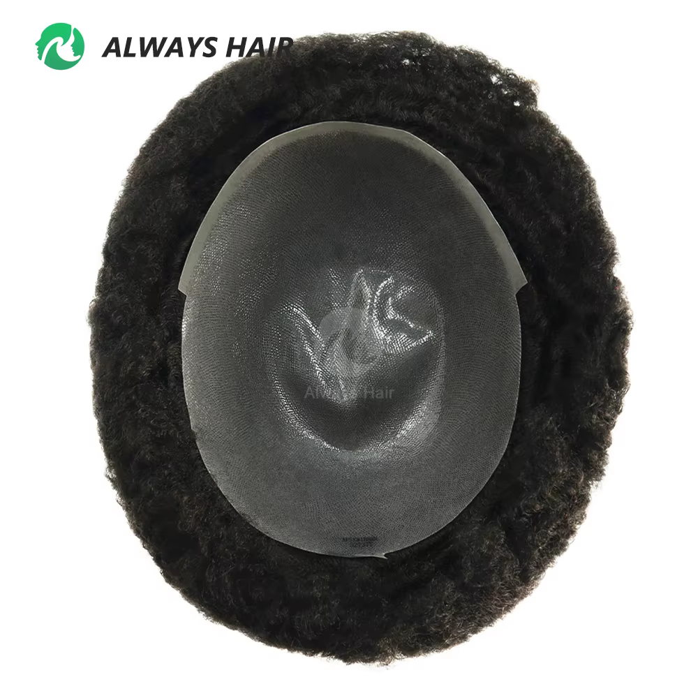 Afro toupet Curl 4mm 6mm 8mm 12mm 0.12-0.14mm peau Afro perruque pour hommes noirs vrais cheveux hum