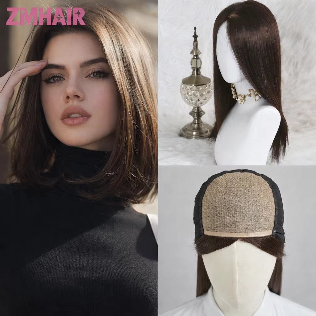 Perruques lisses et soyeuses à base de soie pour femmes, 100% cheveux humains brésiliens, densité 18