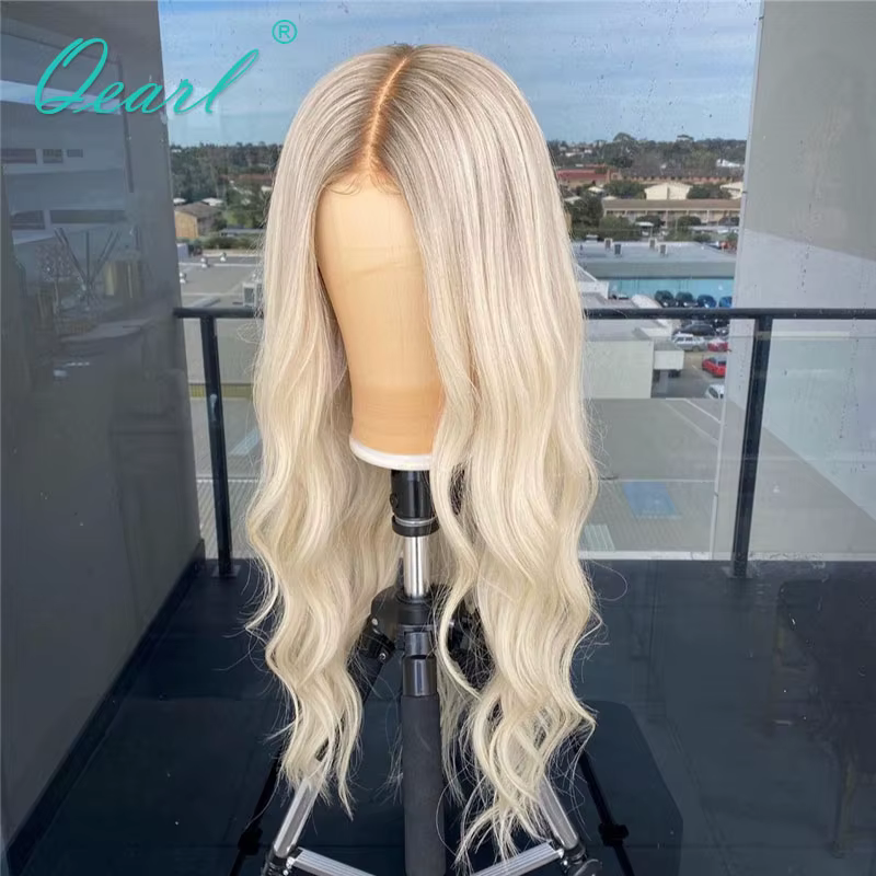 Platine-Perruque Full Lace Wig Brésilienne Naturelle, Cheveux Blonds Agaçants, Transparent HD, Nmini