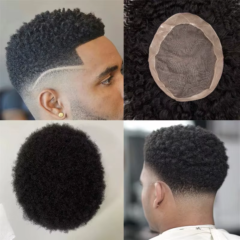 Toupet Afro Curl avec Nministériels ds pour Homme, Systèmes de Cheveux Humains Remy, Prothèse Capill