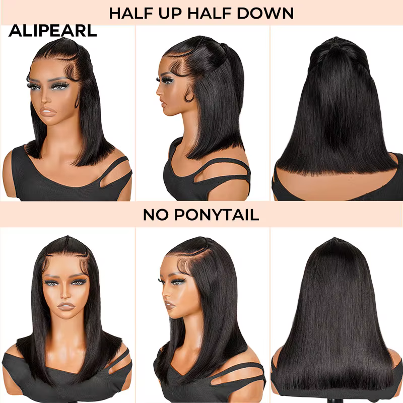 Alipearl-Perruque en dentelle pré-tressée, perruque pré-coupée, cheveux demi-haut et queue de cheval
