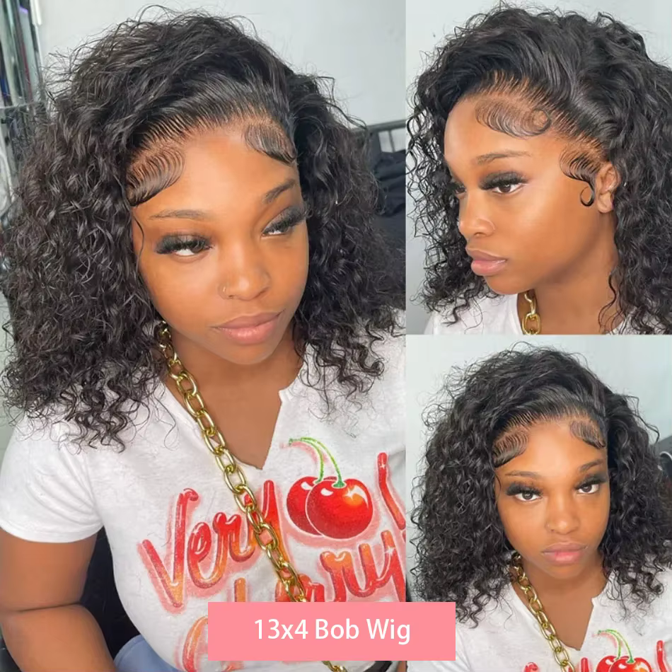 Perruque Courte Bob 13x4 HD Lace Front Ondulée Bouclée 230% Densité, Cheveux Humains Brésiliens 100%