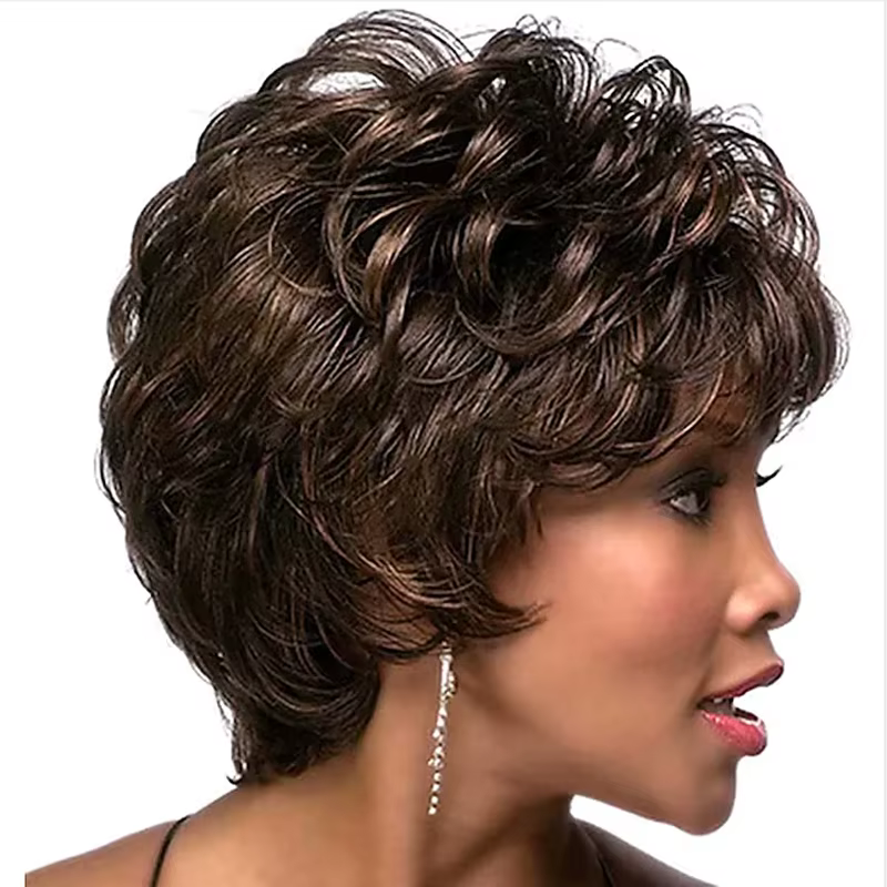 HAIRJOY cheveux synthétiques femmes perruques courtes classiques couches perruque grise bouclée