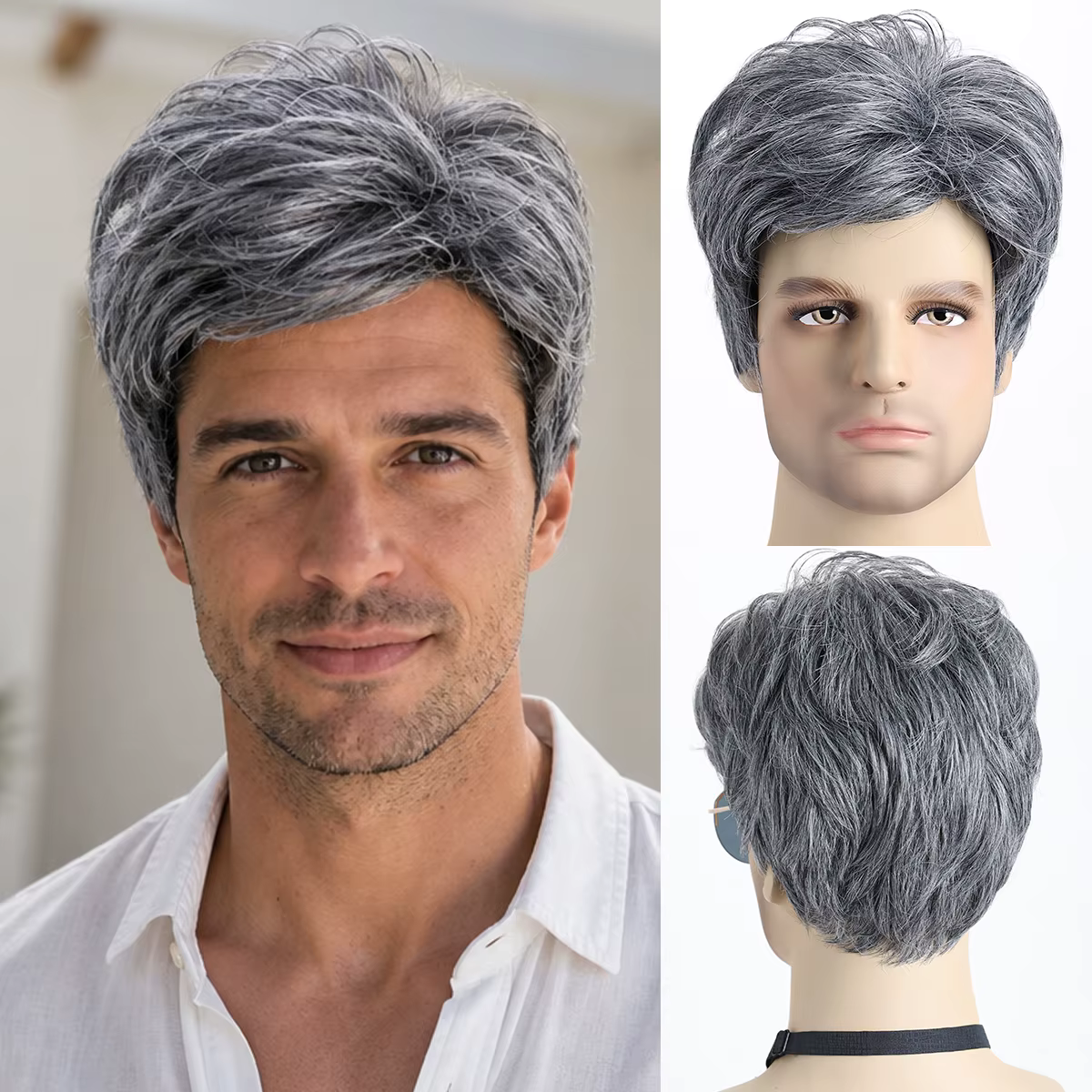 Perruque synthétique bouclée courte brune de 10 pouces pour hommes, adaptée à un usage quotidien, no