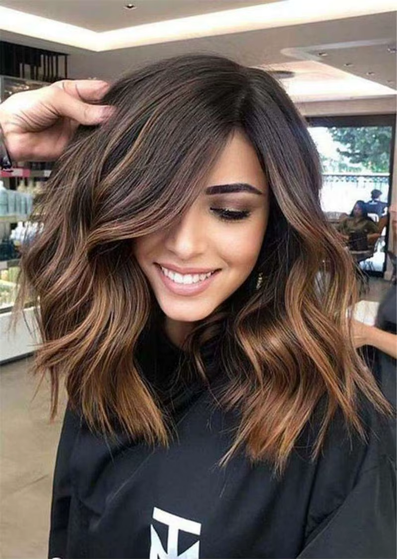 Perruque Lace Front Wig synthétique ombrée brune blonde 13x4 HD pour femme, perruque ondulée naturel