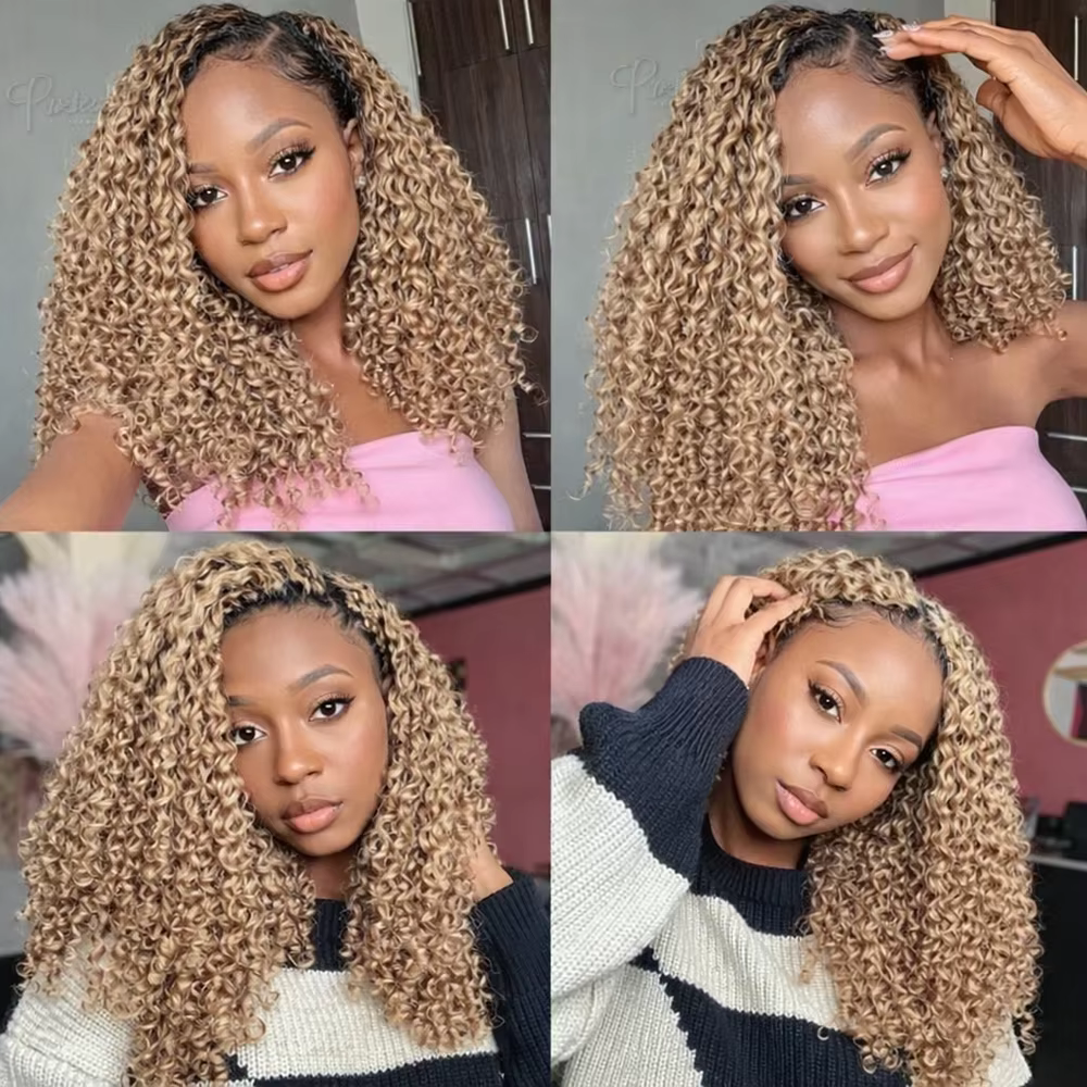 Cheveux humains bouclés birmans couleur blond miel pour crochet # 27 extensions de cheveux en croche