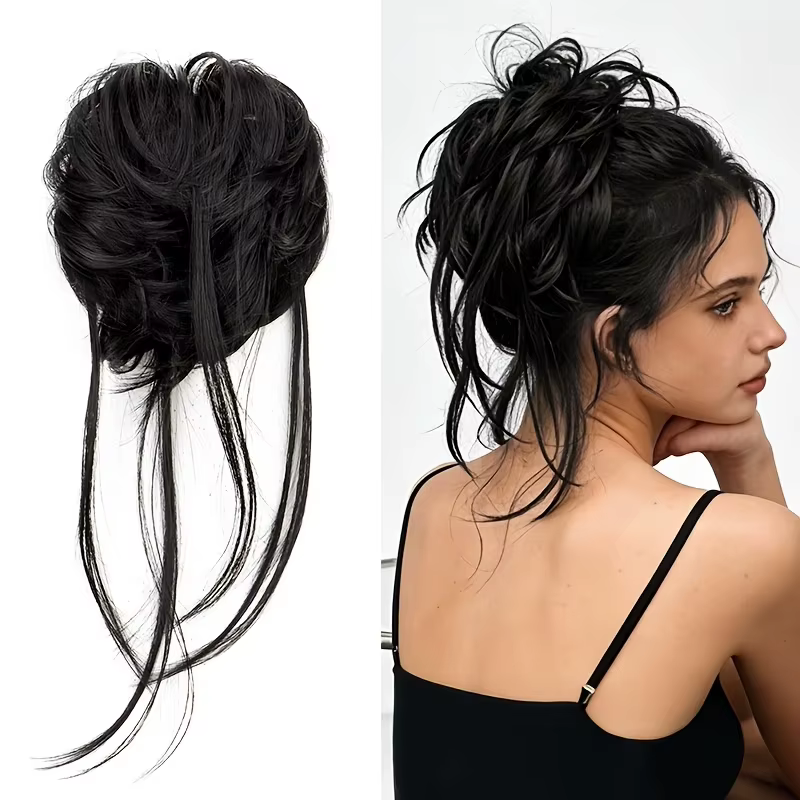Perruque synthétique, extension de cheveux longs bouclés, chignon féminin moelleux pour cadeaux de N