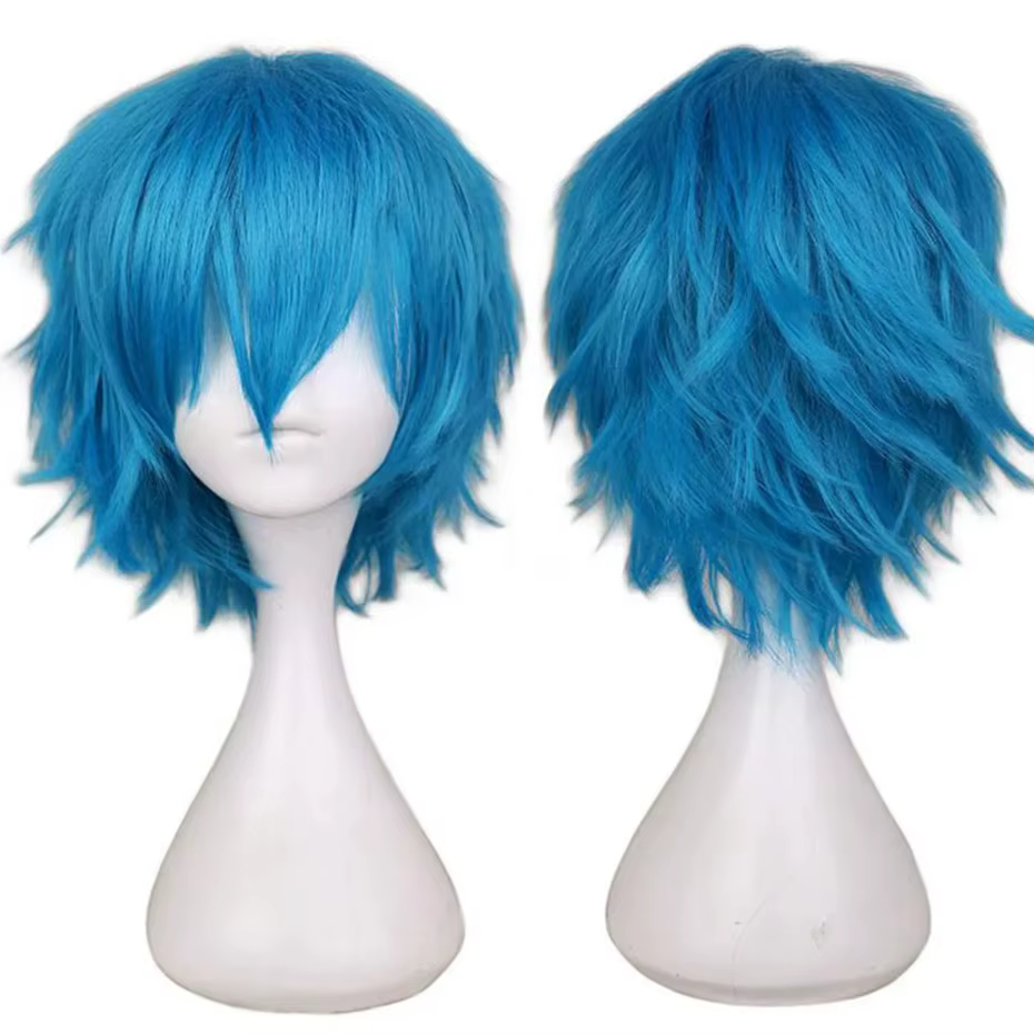 Perruque synthétique courte bleue de dessin animé YUI TAMURA, perruques de Cosplay résistantes à la 