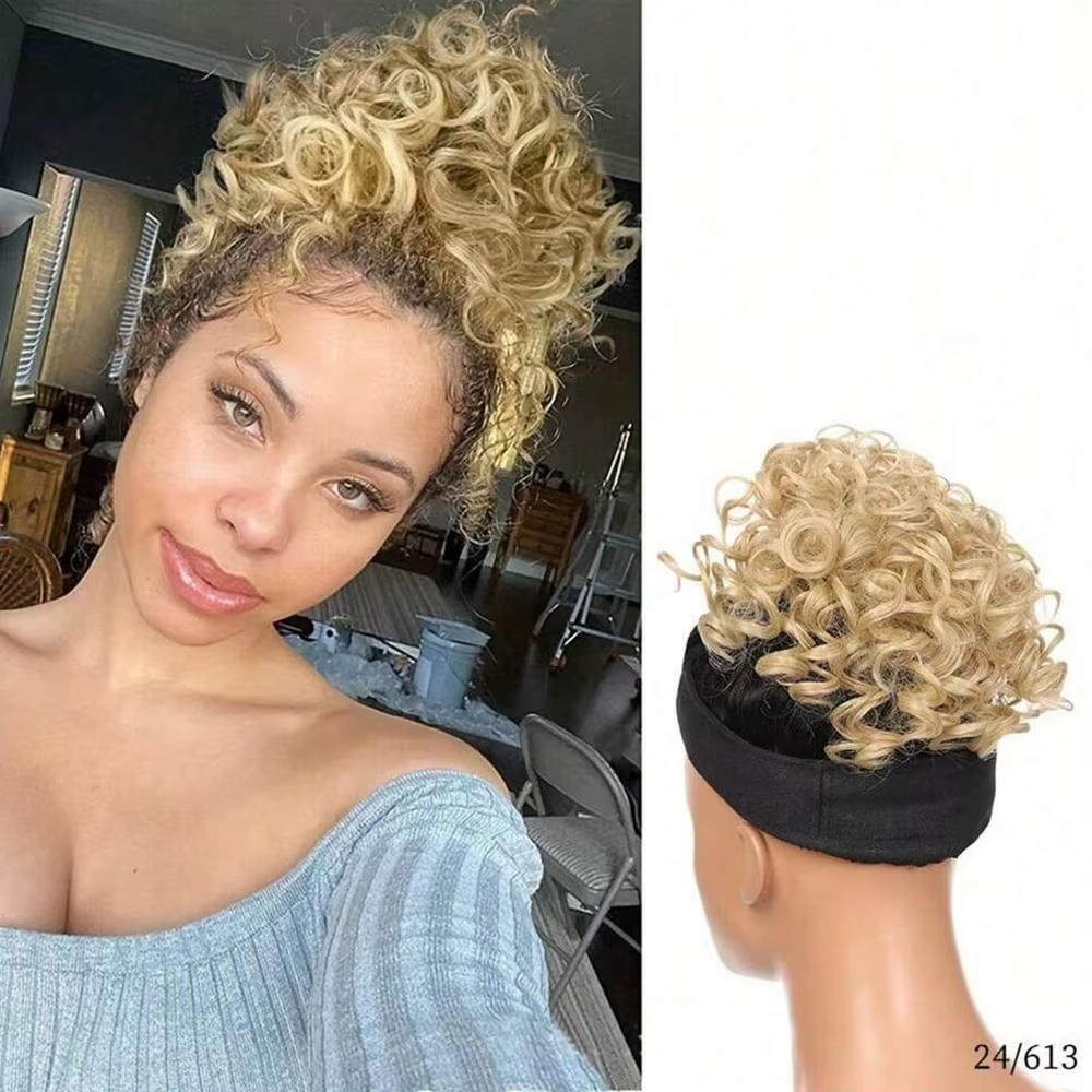 Extensions de chignon bouclé désordonné, queue de cheval synthétique à cordon, brun clair, grandes e