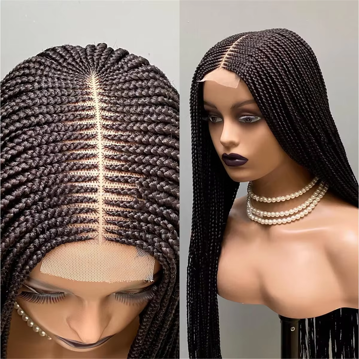 Perruque synthétique tressée de 28 pouces avec raie centrale, style Box Braid, pour femmes, avec den