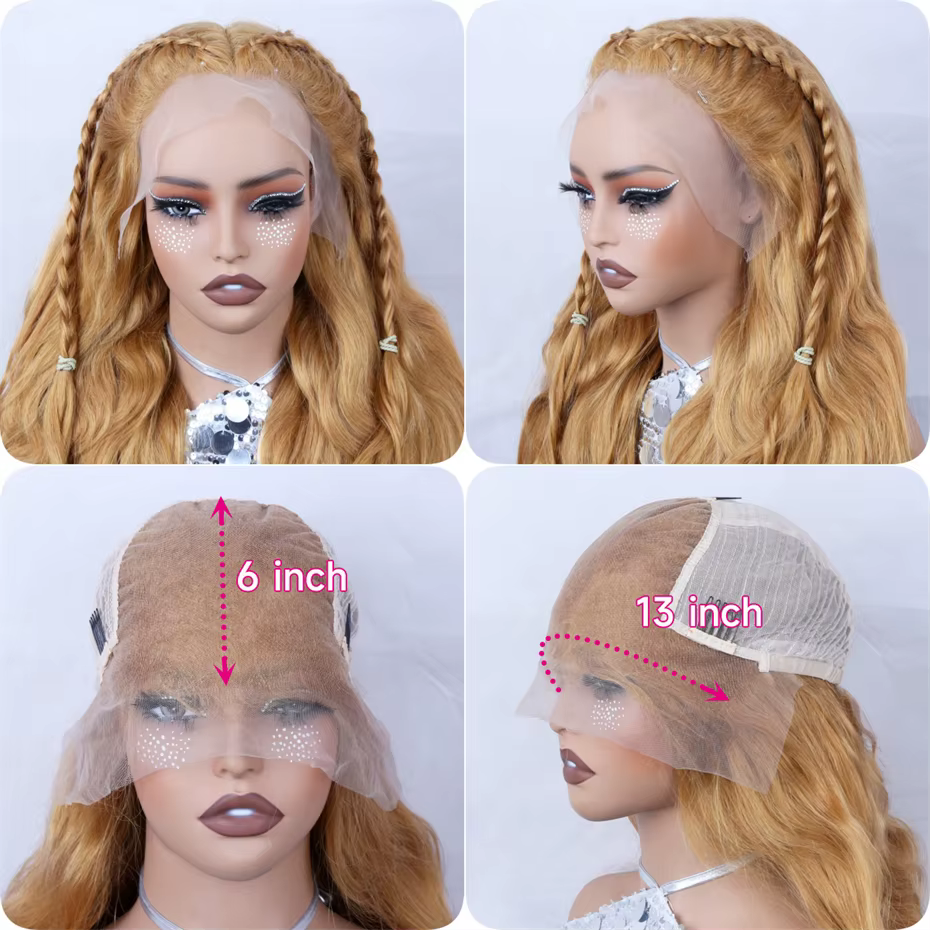 Perruque frontale en dentelle blonde miel 13x6 Body Wave brésilienne # 27 perruques de cheveux humai