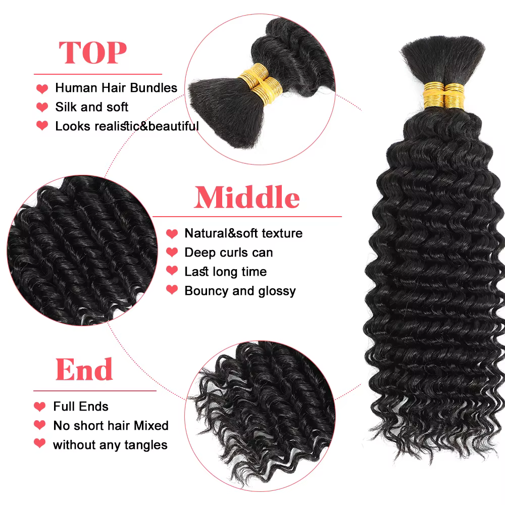 Cheveux humains en vrac pour tressage 2 paquets vague profonde Extensions de cheveux humains tressag