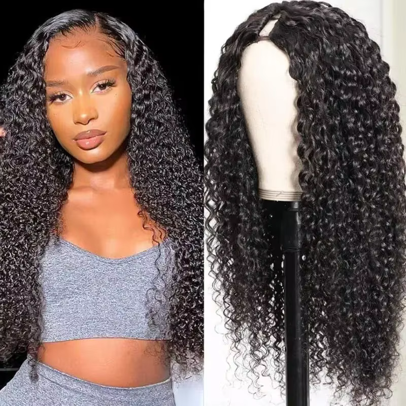 Perruque Brésilienne Bouclée en V pour Femme, Cheveux Humains Remy, Deep Wave, 250% Sans Colle, 30 3