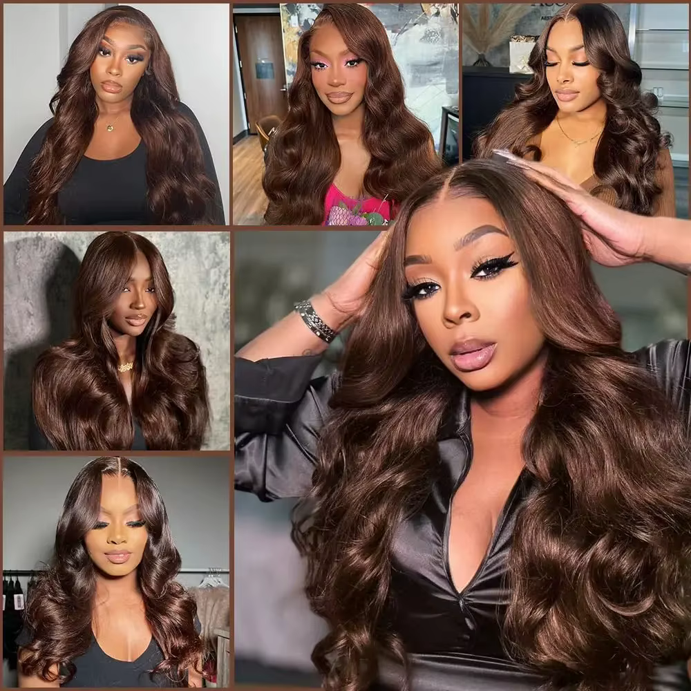 Perruque Lace Front Wig Body Wave marron chocolat, perruque Lace Frontal Wig transparente 13x4 13x6
