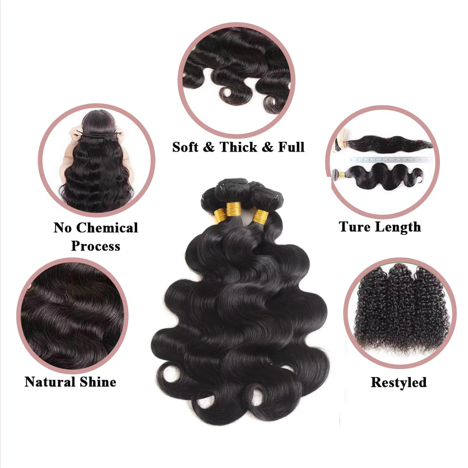 Paquets de vague de corps cheveux humains couleur noire naturelle paquet de vague de corps 30 32 34