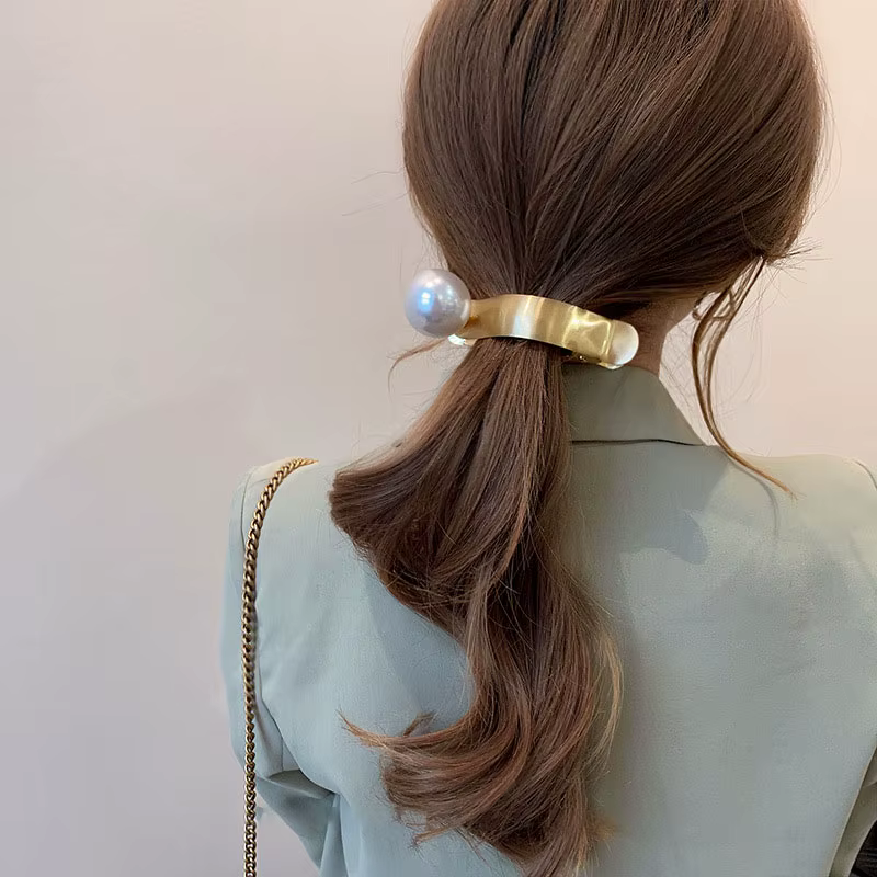 Pince à cheveux en métal avec perles, pince à cheveux en forme de bec de canard, épingle à cheveux,