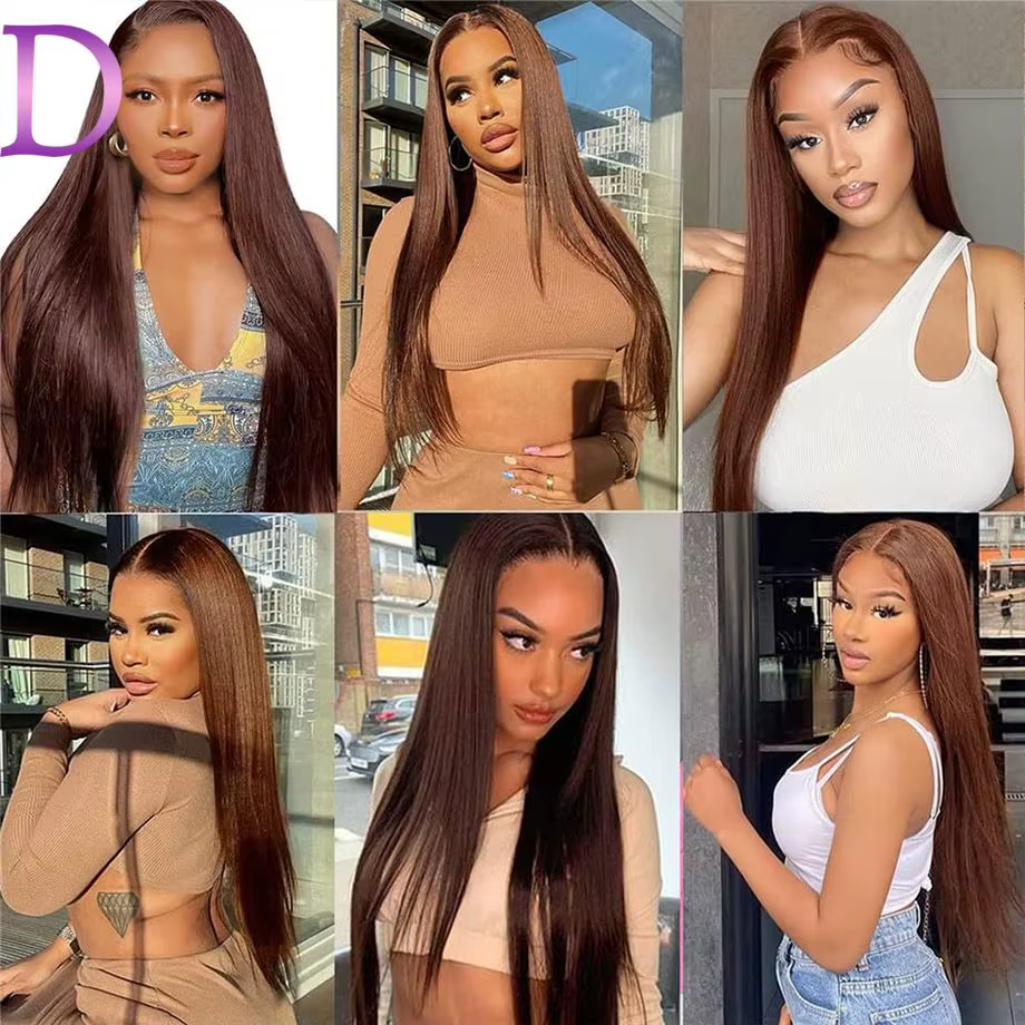 Dialola Perruques Cheveux Humains Brunes Perruques Cheveux Humains Couleur Chocolat Marron Caramel L