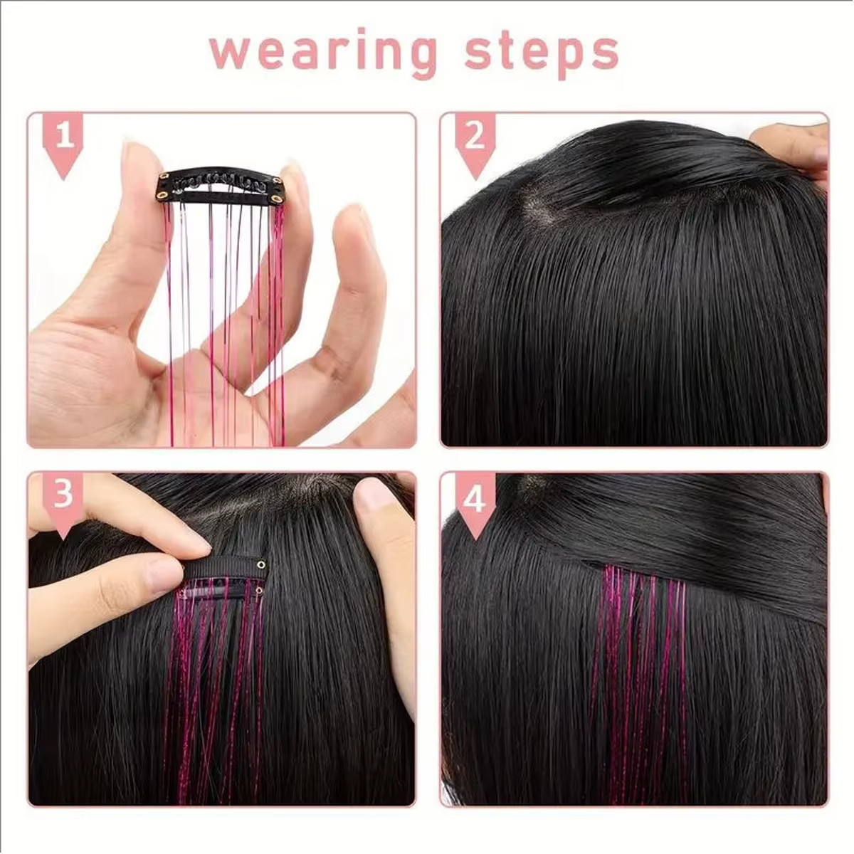 12 pièces pince à cheveux synthétiques en 20 pouces pince à cheveux en guirlandes à paillettes dans