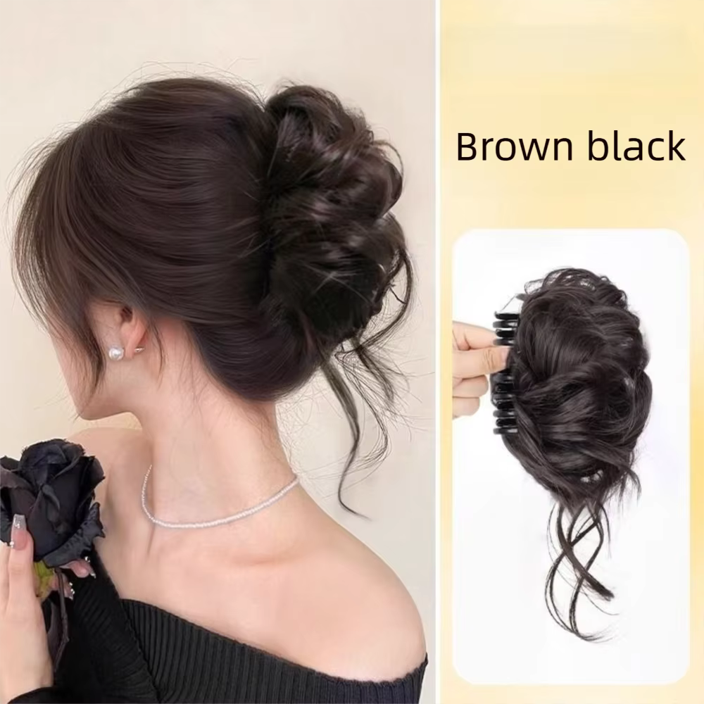 Nouveau cheveux synthétiques chignon griffe pince naturel moelleux chignon tête perruque brun noir c