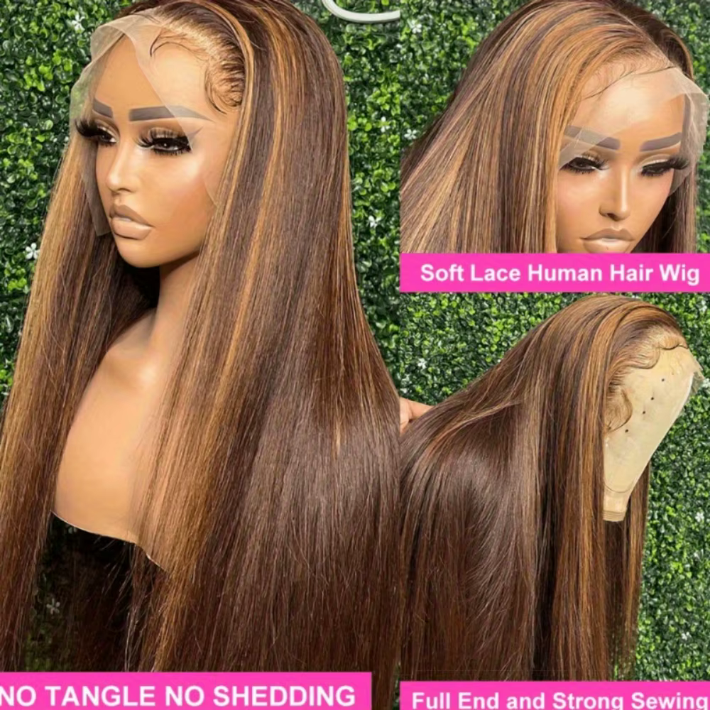 Perruque Lace Frontale HD en Cheveux Humains Brésiliens, Lisse 427, 13x6 13x4, Pré-épilée, Blonde