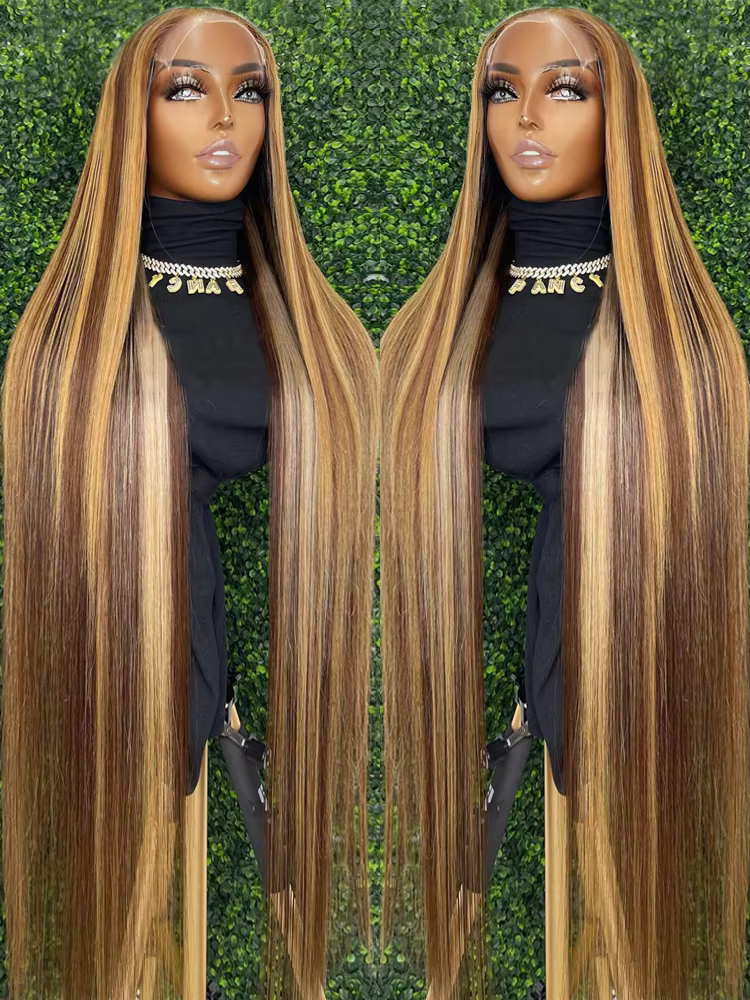Perruque Lace Front Wig sans colle naturelle ombrée, cheveux lisses, blond miel, 13x6 HD, 30 34 pouc