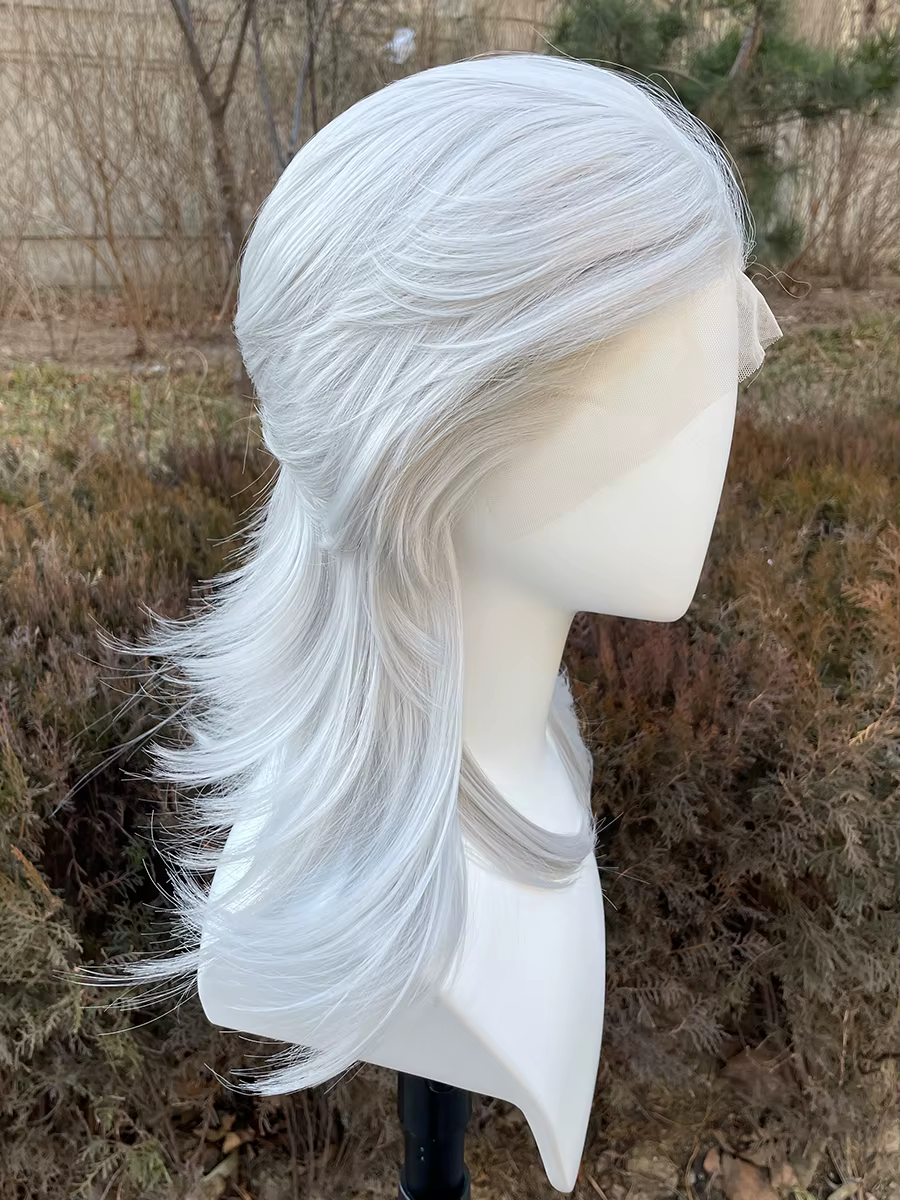 Perruque Lace Front Wig synthétique gris argenté 13x4, perruque de Cosplay synthétique longueur d'ép