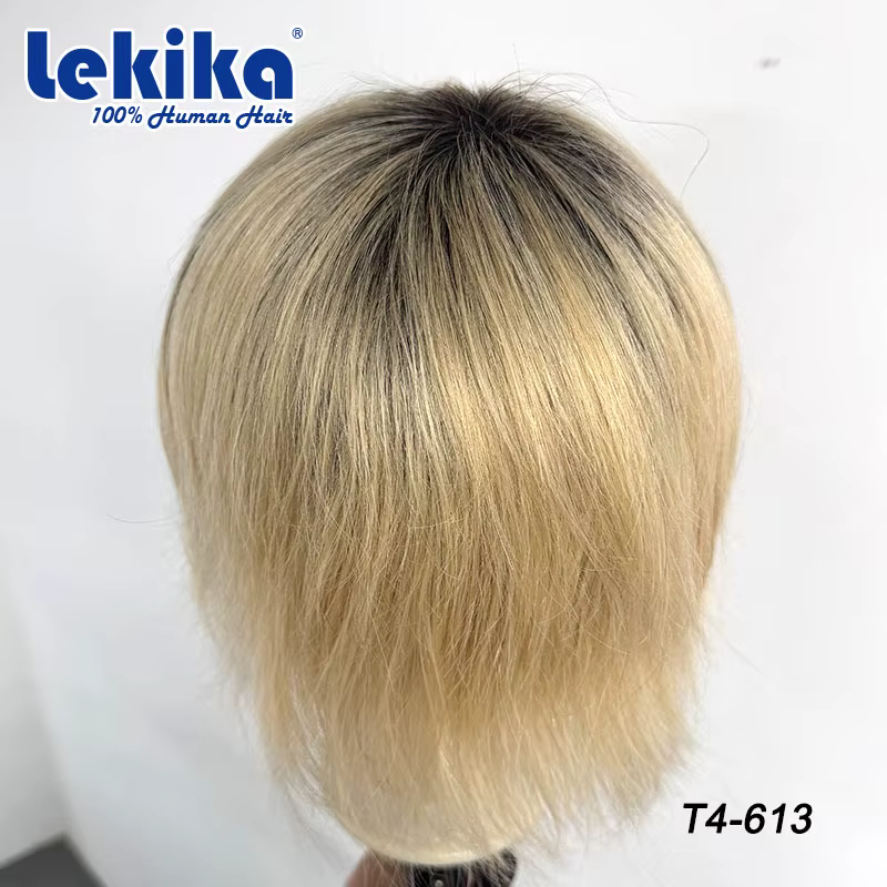 Perruques en cheveux humains couleur 4-613 d'Australie, base en dentelle et toupet en PU, prothèse c