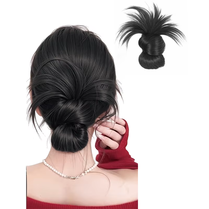 Perruque chignon bas à clipser, postiche chignon en désordre, Extension capillaire lisse pour Updo s