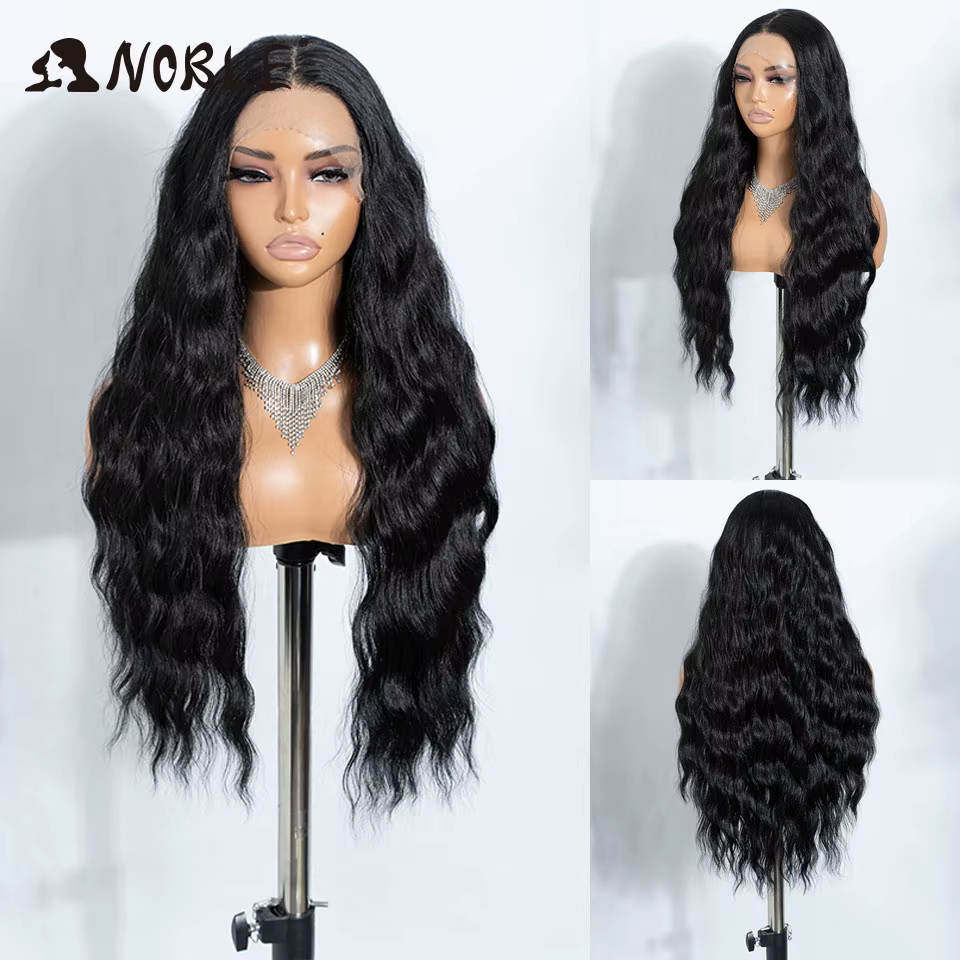 Perruque Lace Front Wig synthétique bouclée Noble, 13x4, brun ombré, pre-plucked, pré-coupée, sans c