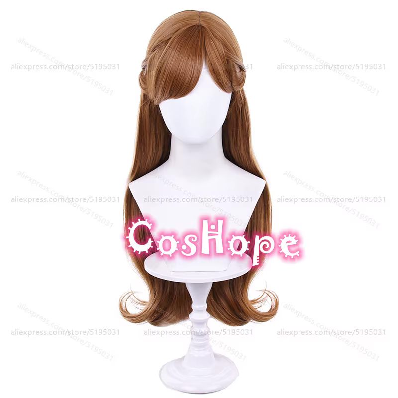Anna Anime Cosplay Perruque Synthétique, Cheveux Longs Bouclés, Pré Tressé, Marron, Degré de Chaleur