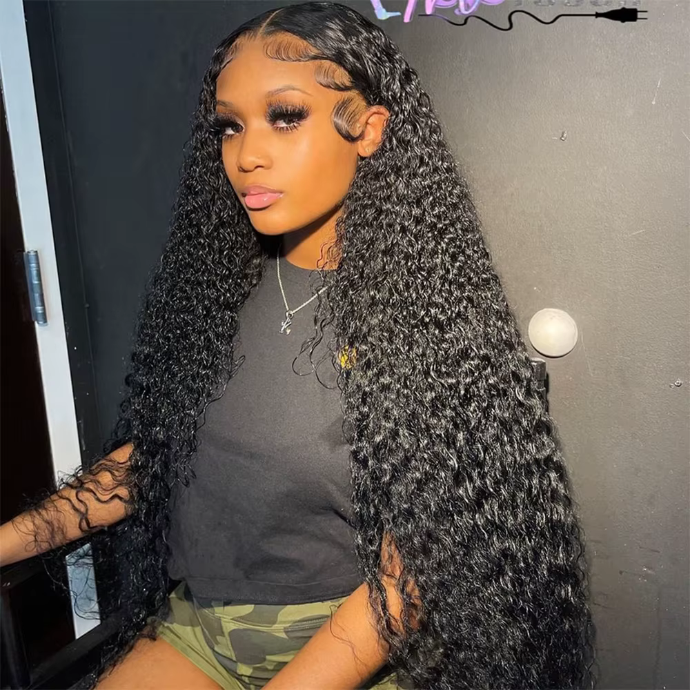 Perruque Lace Frontal Wig naturelle bouclée, cheveux humains, Deep Wave, Transparent HD, 13x 4/13x6,