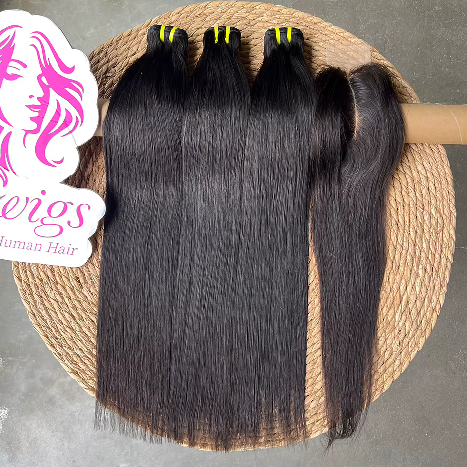 Extensions de cheveux humains vierges vietnamiens 100% naturels, lisses comme des baguettes, avec cl