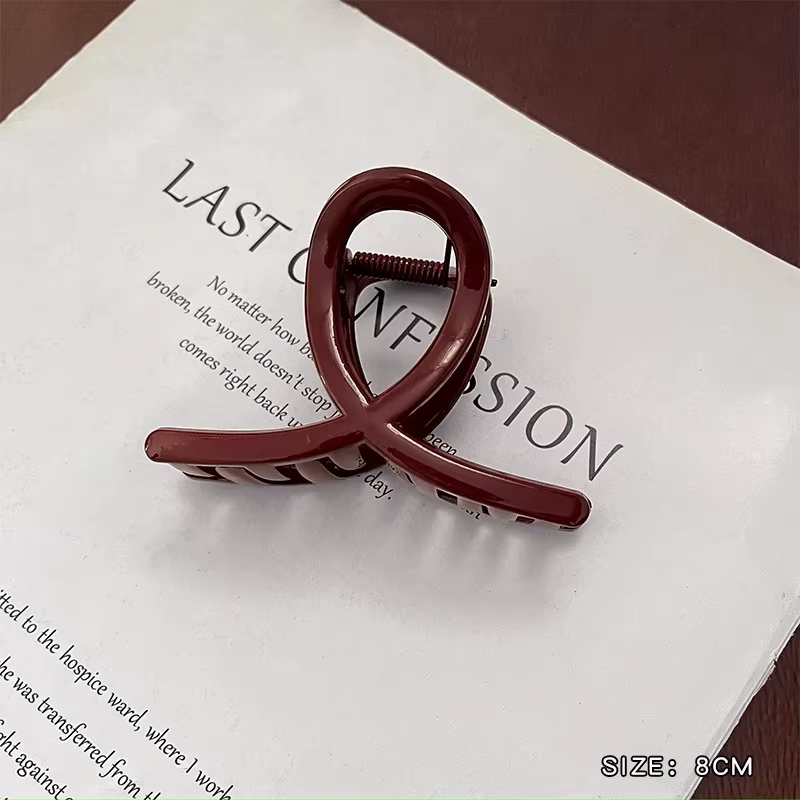 1 pince à cheveux rétro rouge foncé, grande, simple, élégante, légèrement ondulée, pour femme et fil