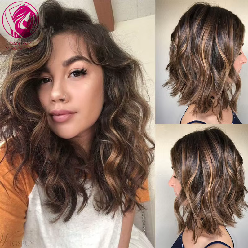 100% réel perruque de cheveux humains brun miel blond met en évidence dentelle frontale perruques co