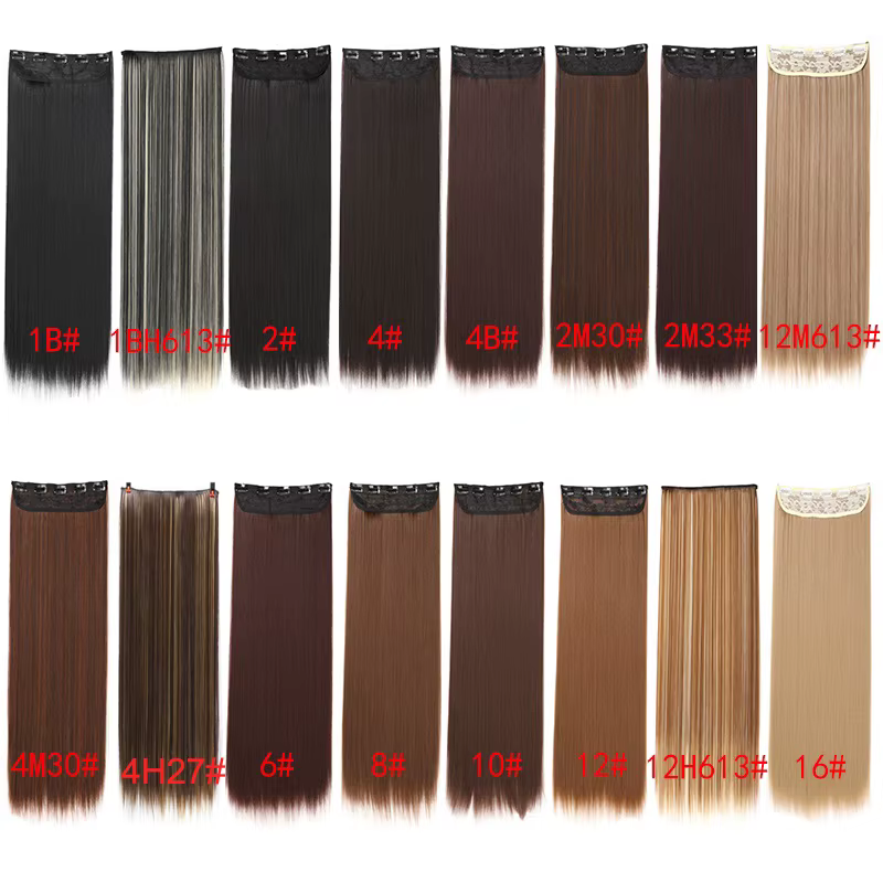 Extensions capillaires synthétiques invisibles à 5 clips, postiche longue et lisse de 24 pouces rési