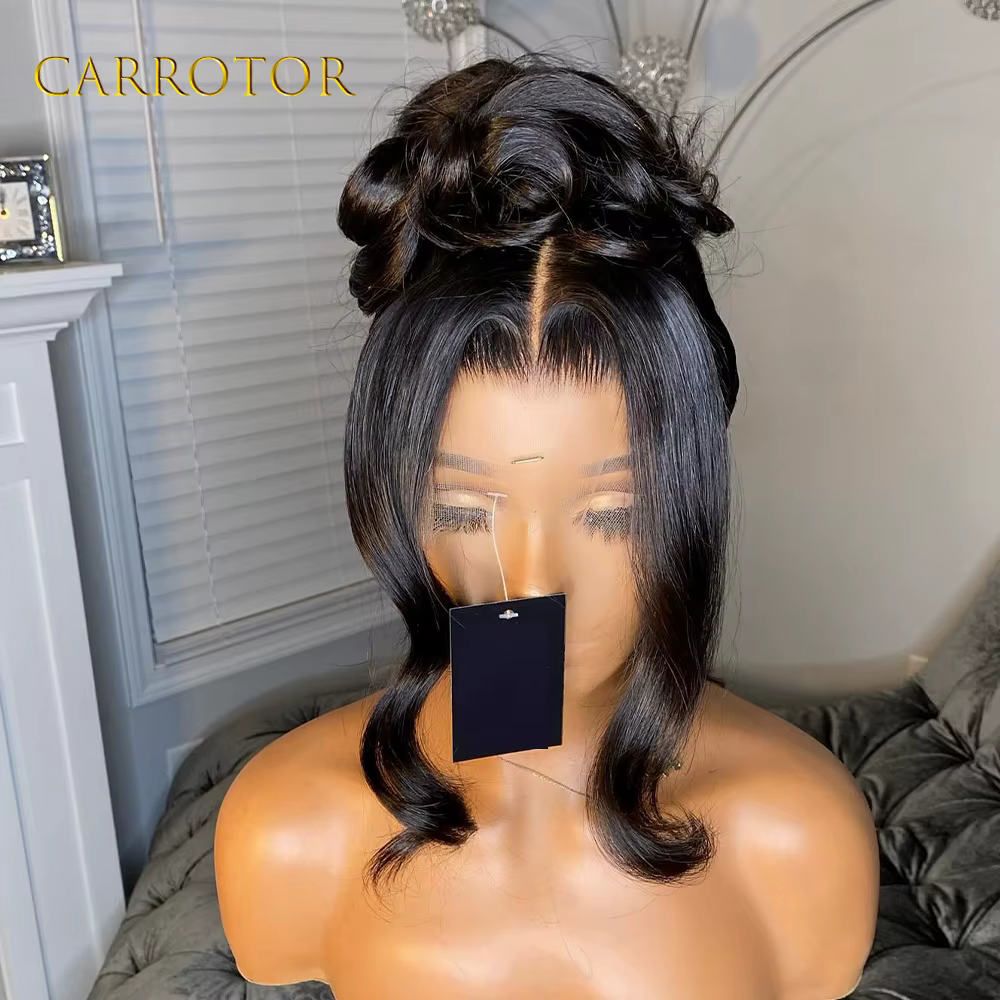 Perruques Full Lace en Cheveux Humains, Couleur Noir Naturel, Ondulées, Transparentes, Sans Colle, P