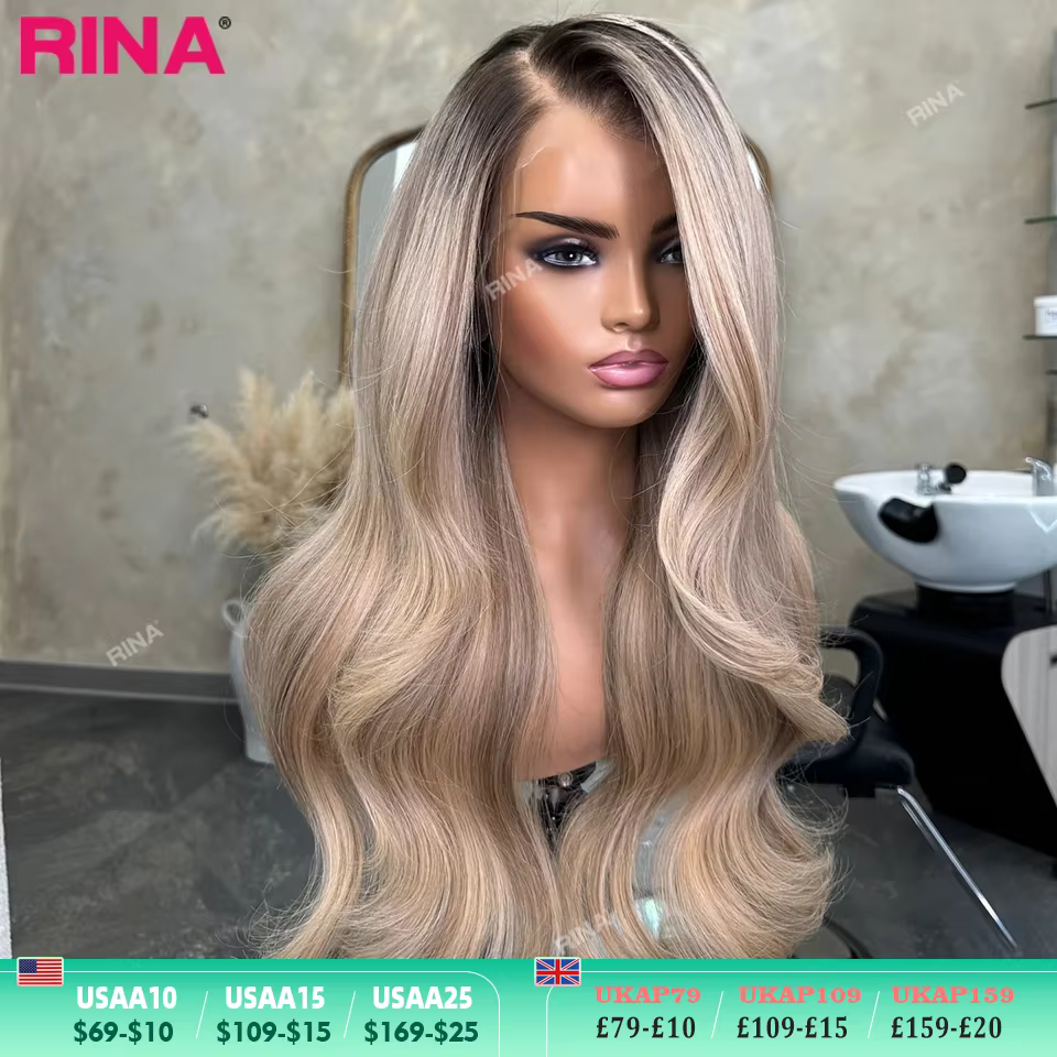 Highlights gris or 180 densité 13x6 dentelle perruque frontale pré - chanceux cheveux brésiliens den
