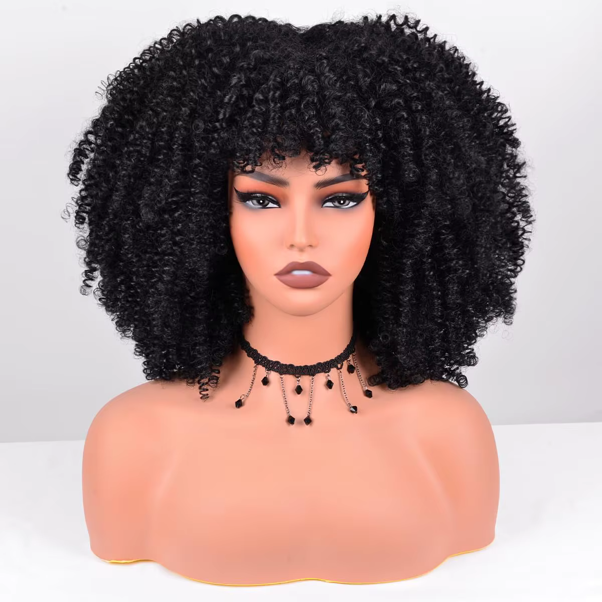 Perruque Bomb Roll de style africain avec frange, en fibre synthétique sans colle, coiffure Bobo de
