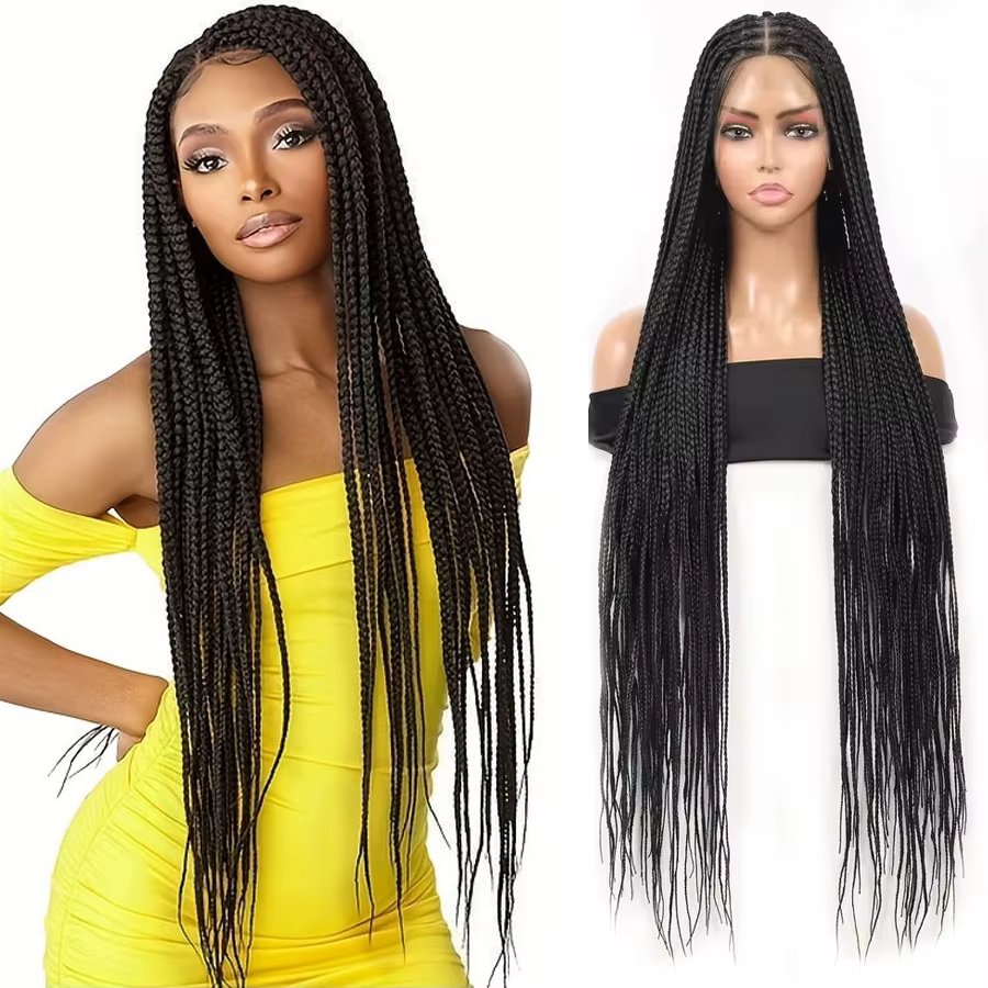 Perruque tressée sans nœuds de 36 pouces avec pointes bouclées pour femmes, tresses synthétiques pol