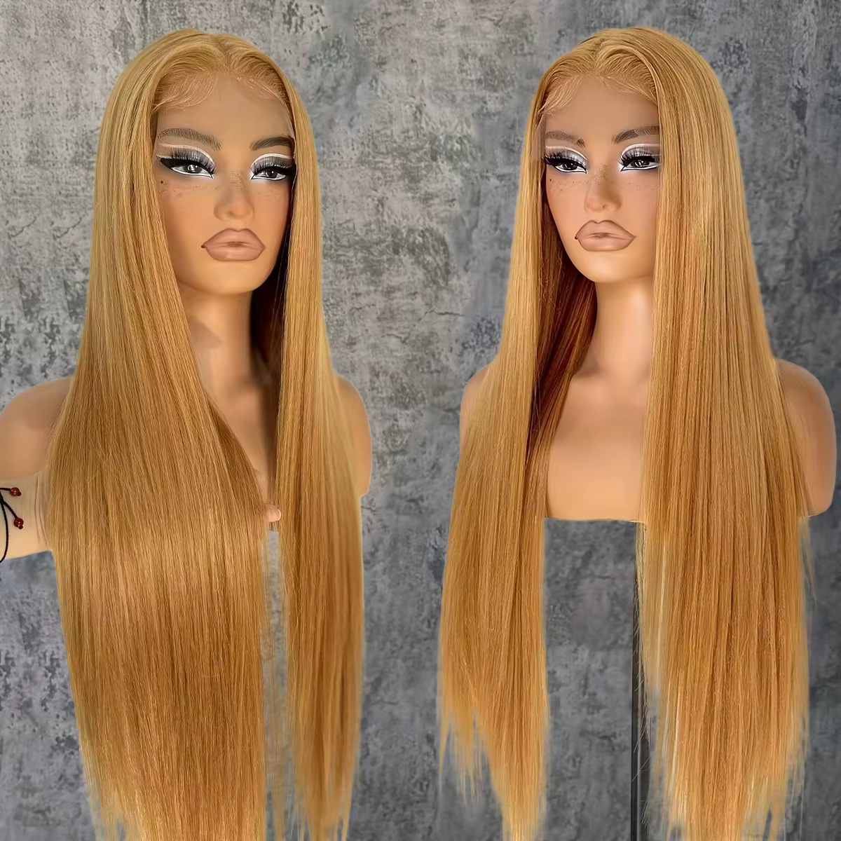 Perruque de cheveux humains avant en dentelle blond miel 13x6 droite # Perruque frontale en dentelle