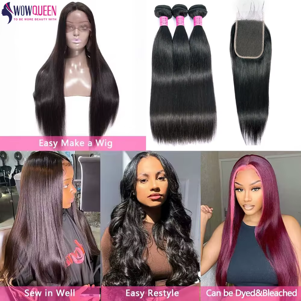 Paquets droits de cheveux humains avec fermeture 2x6 4x4 Extensions de cheveux brésiliens bruts armu