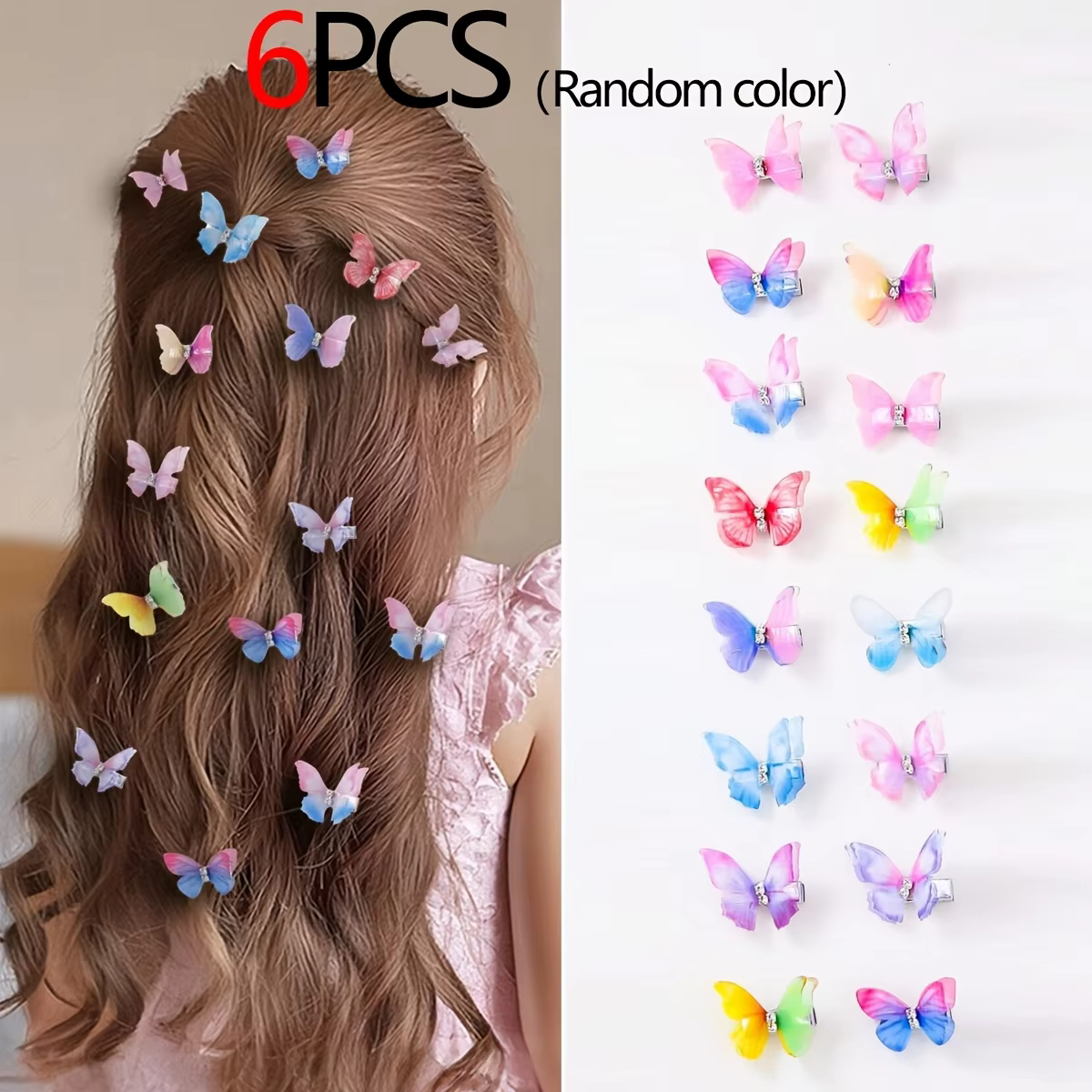 6/8/12 pièces, couleurs variées. Barrettes à cheveux papillon à double couche dégradées pour femmes.